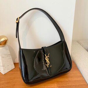 YSL Black Patent Leather Hobo Bag